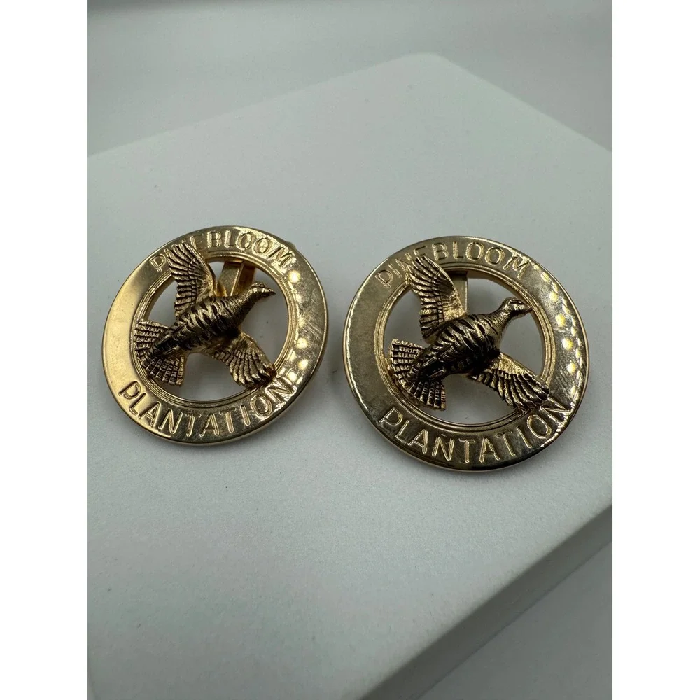 Vintage Pine Bloom Plantation Gold Tone Bird Cufflinks Circular Toggle Back‎